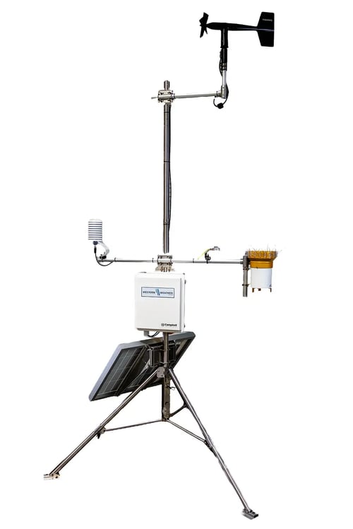 Studio photo of an assembled weather station on a tripod